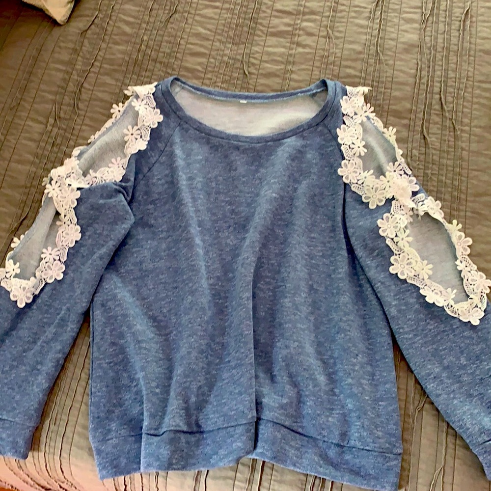 Lace Embellished French Terry Pullover